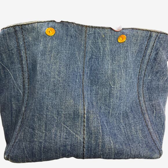 Prada Canapa Denim Logo Tote Bag Blue XL Large Top Handle Milano Italy - Picture 10 of 16